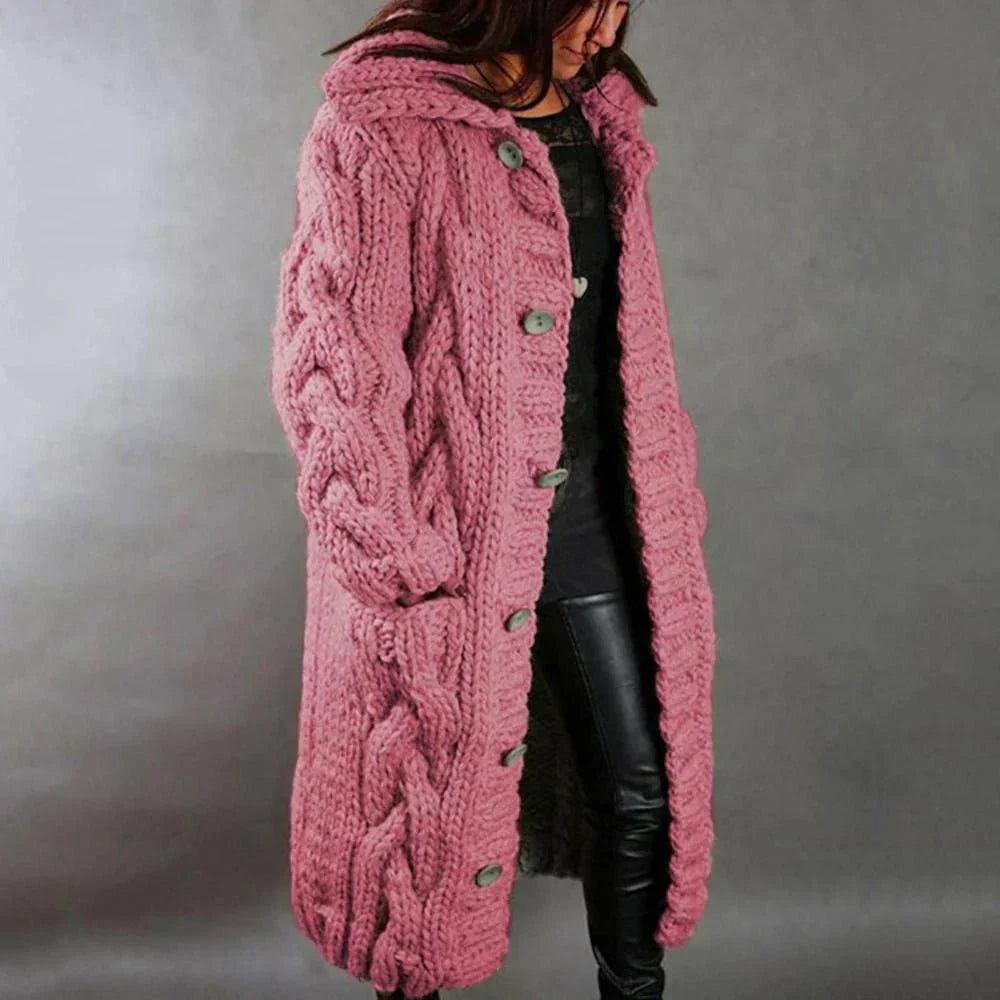 Oversized Cable Knit Cardigan for Women - Cozy Button-Up Design for Casual Everyday Wear