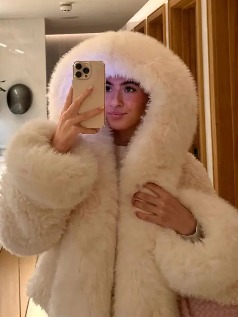 Oversized Faux Fur Hooded Winter Coat for Women - Cozy and Stylish Outerwear