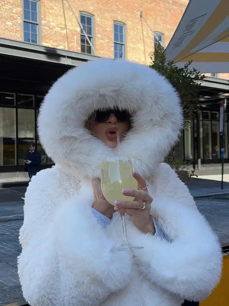 Oversized Faux Fur Hooded Winter Coat for Women - Cozy and Stylish Outerwear