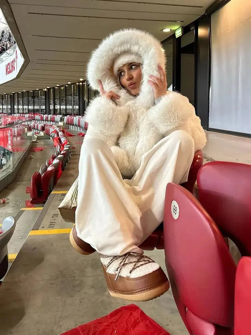 Oversized Faux Fur Hooded Winter Coat for Women - Cozy and Stylish Outerwear