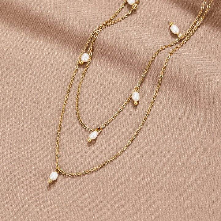 Perlen-Drop-Layered-Halskette – Geschenk, Alltag