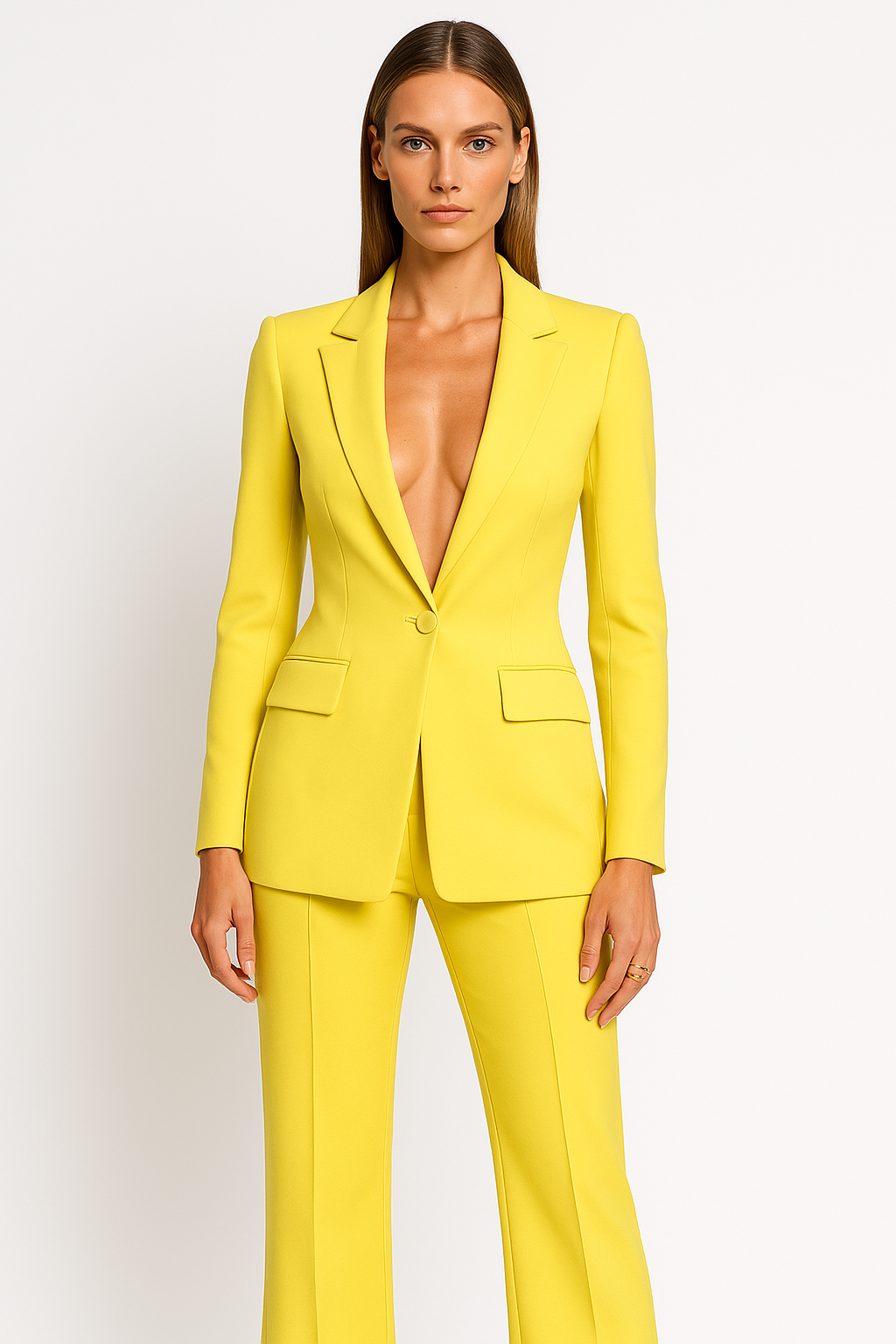 Women's Plunging Trouser Suit Set | Single Button Design | Elegant Office or Formal Wear