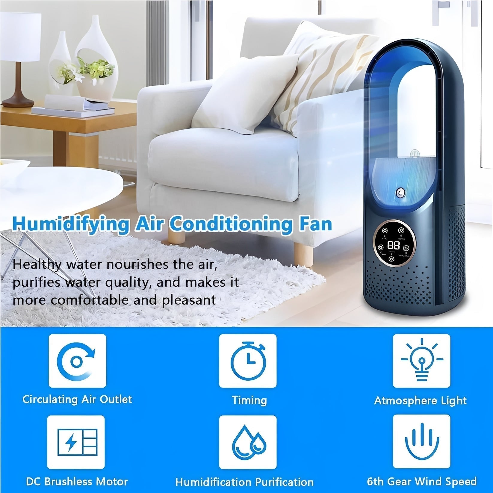 Portable 3-in-1 Air Cooler with Humidifier – Office, Night Use