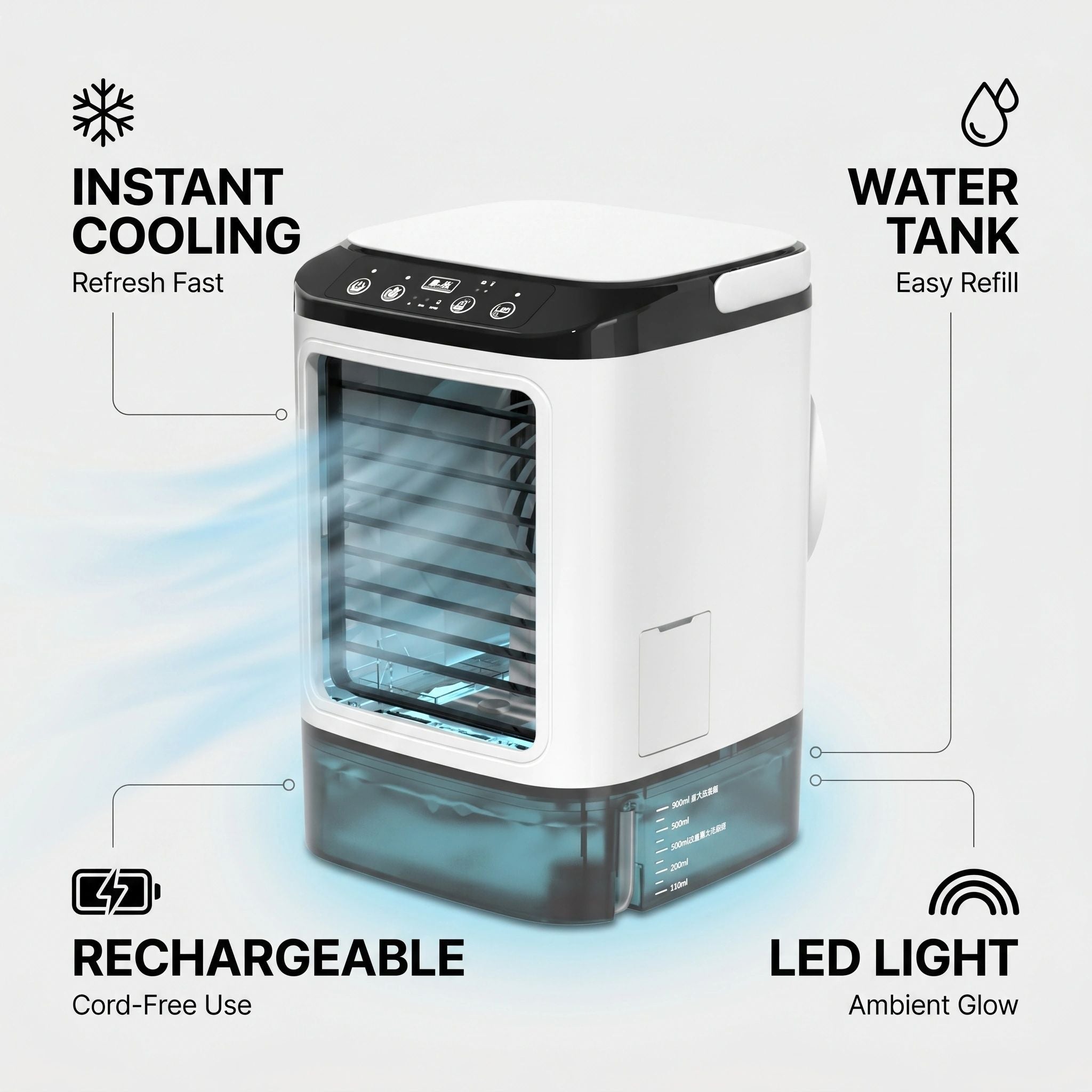 Portable 3-in-1 Air Cooler with Humidifier, Rechargeable Battery – Home, Travel