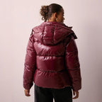 Shiny Quilted Jacket for Women with Removable Hood - Chic Casual Outerwear