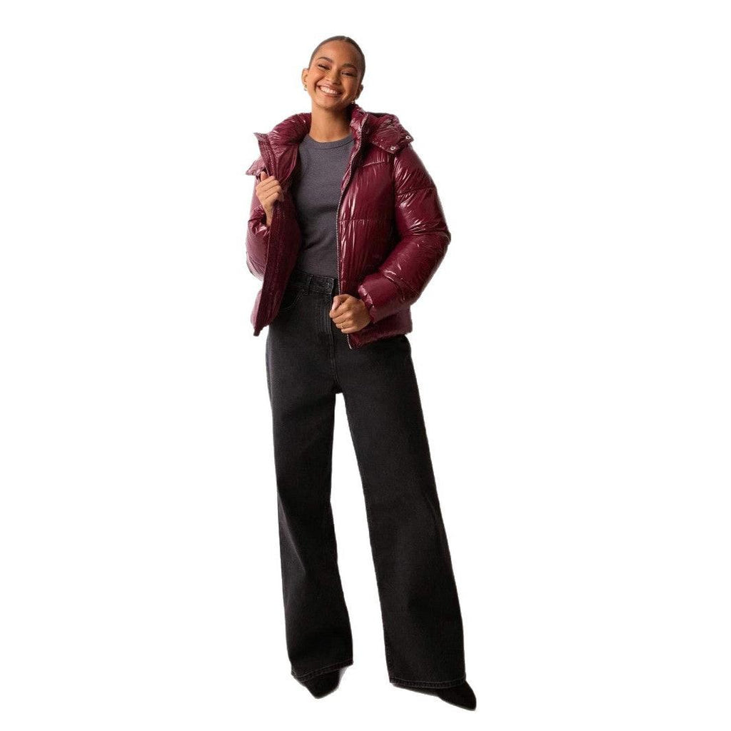 Shiny Quilted Jacket for Women with Removable Hood - Chic Casual Outerwear