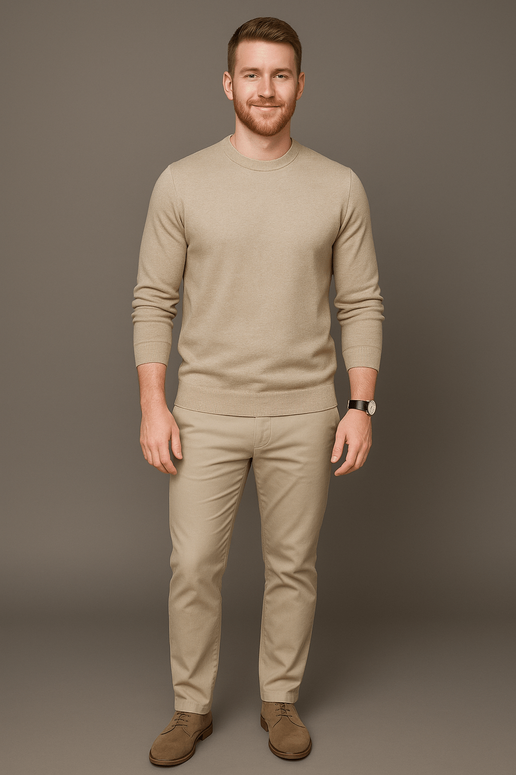 Slim Fit Cotton Blend Crew Neck Sweater for Men - Ribbed Trim Casual Essential for Everyday Wear