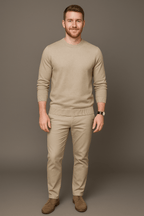 Slim Fit Cotton Blend Crew Neck Sweater for Men - Ribbed Trim Casual Essential for Everyday Wear