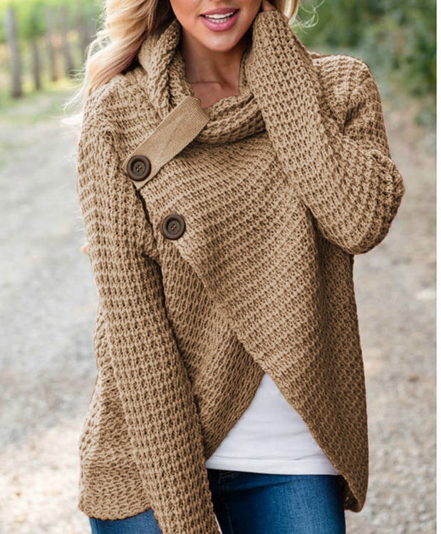 High Neck Wrap Sweater for Women - Soft Knit Design for Casual Wear - Cozy and Warm Winter Apparel