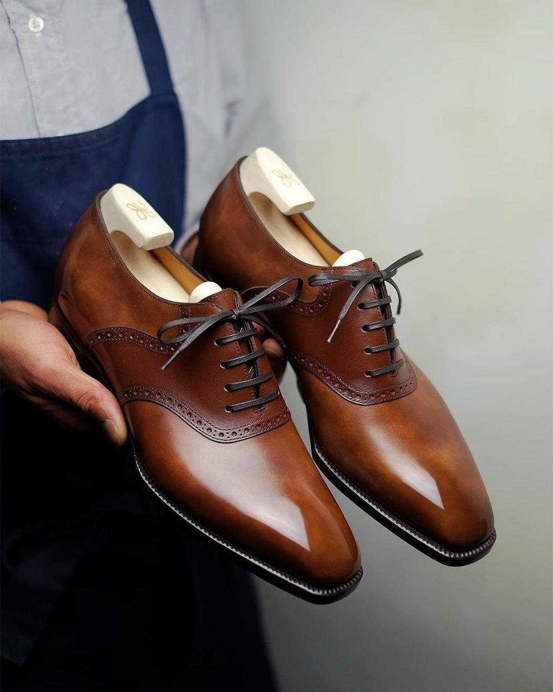 Tan Leather Brogue Oxfords for Men | Classic Dress Shoes for Formal Wear