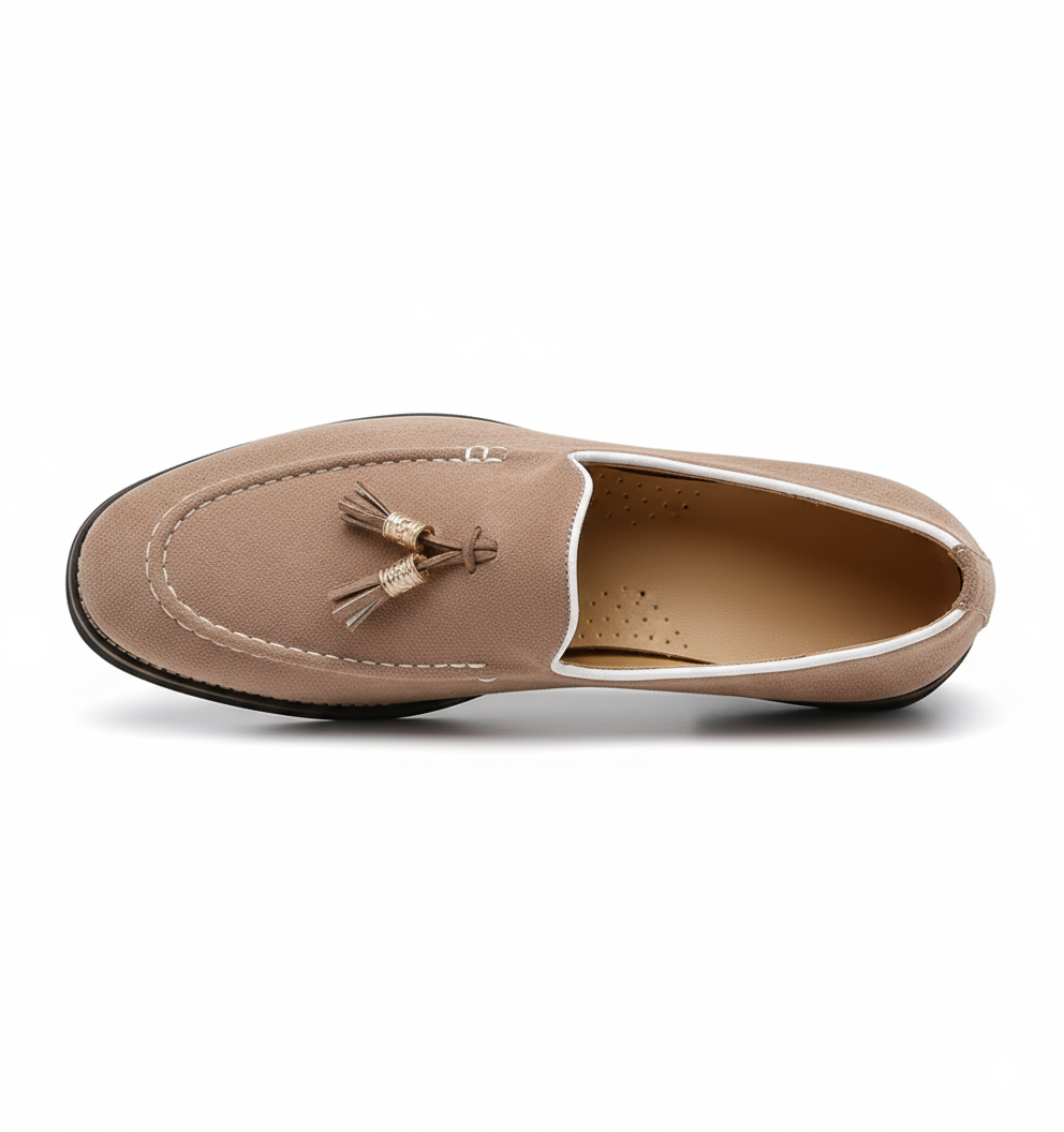 Taupe Suede Loafers for Men - Casual Tassel Design for Everyday Wear