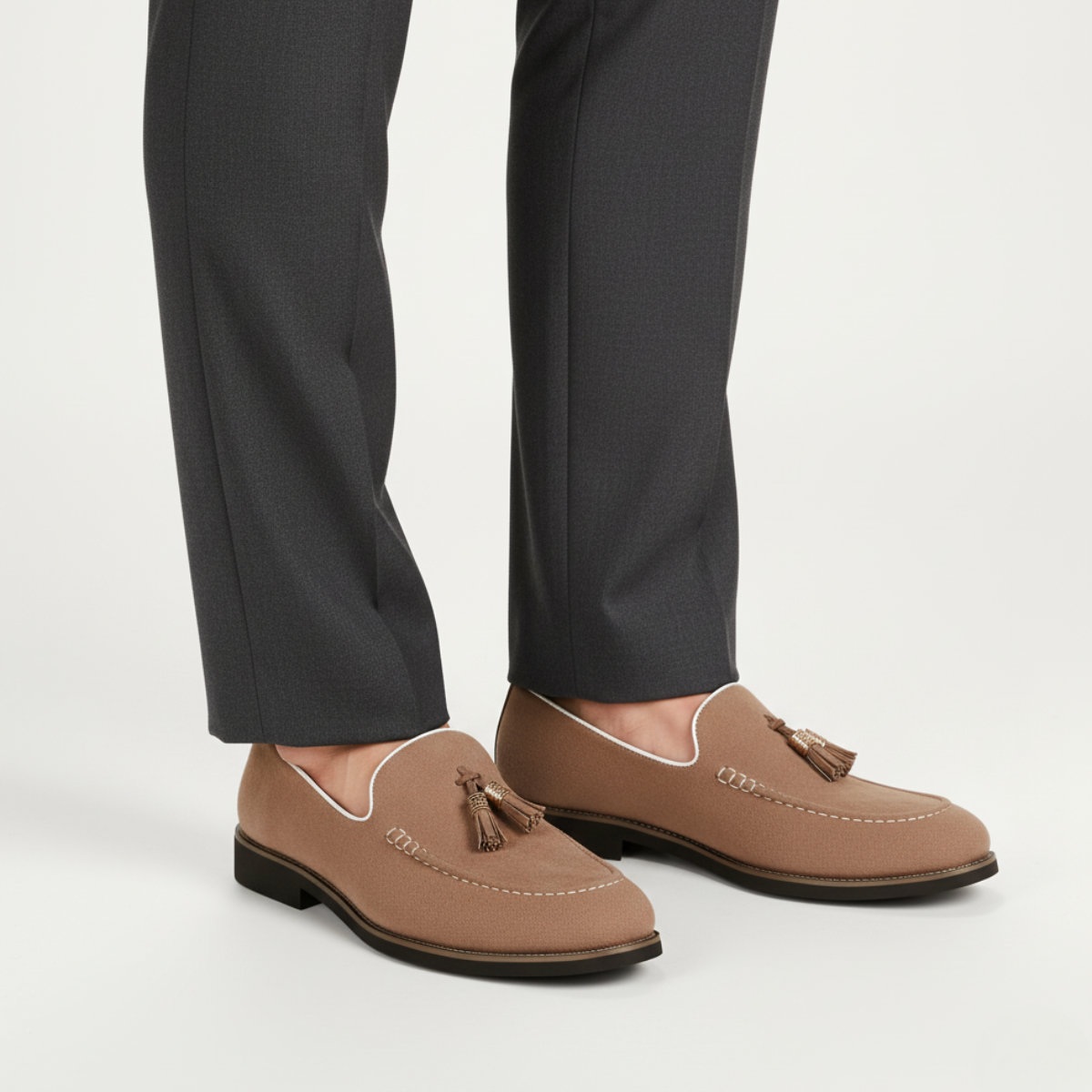 Taupe Suede Loafers for Men - Casual Tassel Design for Everyday Wear