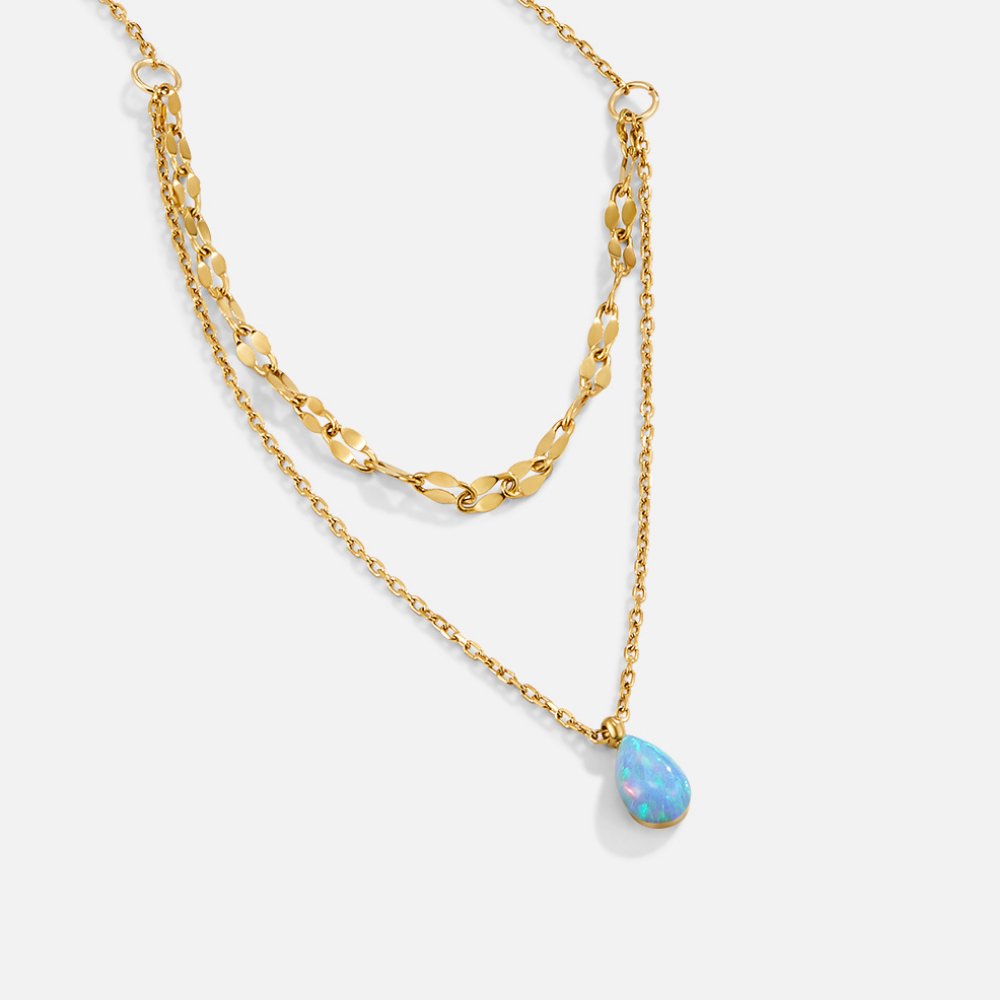Teardrop Layered Necklace in Blue Opal – Everyday Wear, Gift