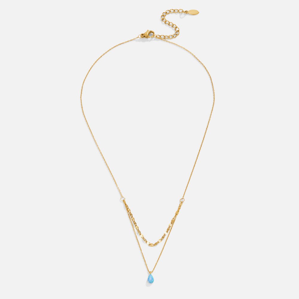 Teardrop Layered Necklace in Blue Opal – Everyday Wear, Gift