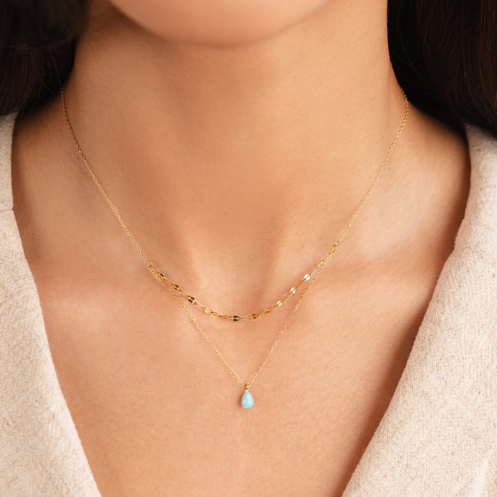 Teardrop Layered Necklace in Blue Opal – Everyday Wear, Gift
