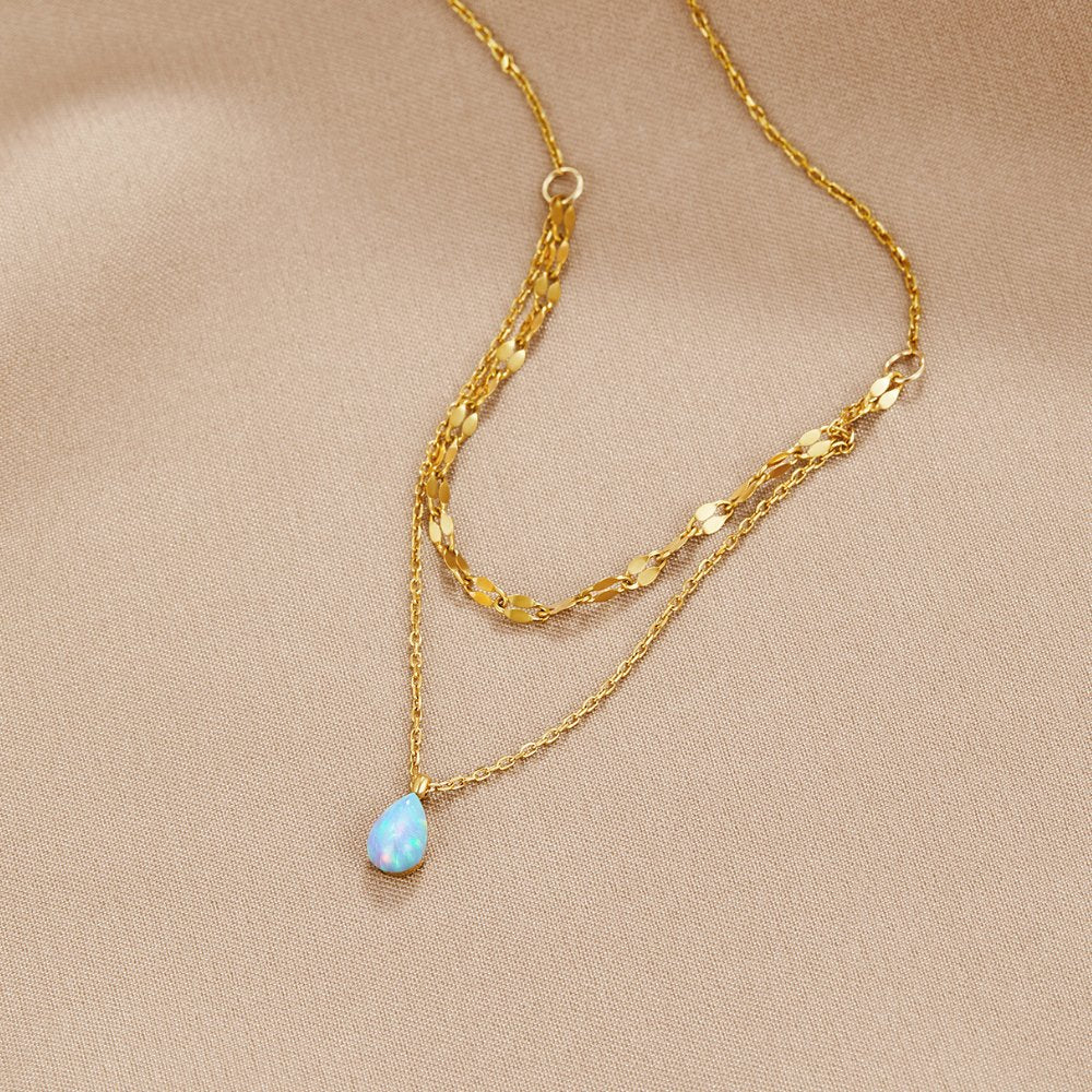 Teardrop Layered Necklace in Blue Opal – Everyday Wear, Gift