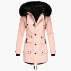 Thick Hooded Parka Coat for Women | Cold Weather Outerwear in Ruby