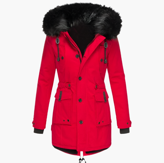 Thick Hooded Parka Coat for Women | Cold Weather Outerwear in Ruby
