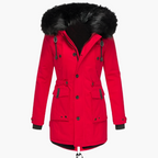 Thick Hooded Parka Coat for Women | Cold Weather Outerwear in Ruby