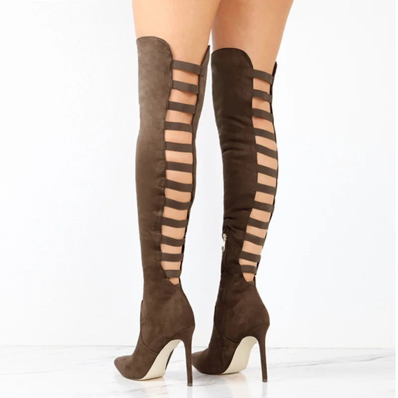 Thigh-High Open-Toe Boots for Women | Elegant Fashion Footwear for Parties and Events | Stylish High Heels