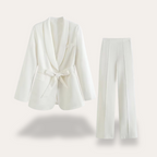 Women's Lightweight Belted Blazer and Wide Leg Trousers Set for Professional Office Wear