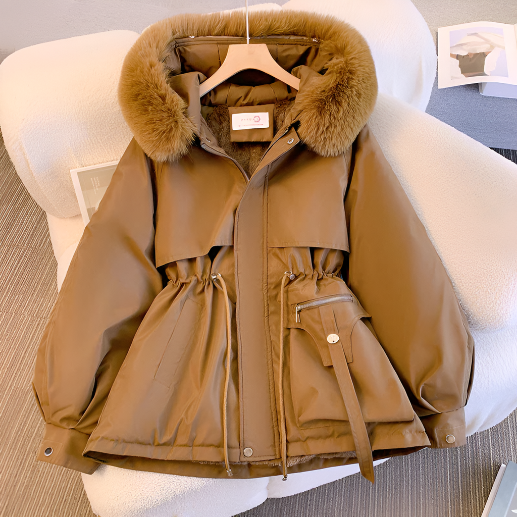Women's Winter Coat with Drawstring Waist - Warm Casual Outerwear for Everyday Wear