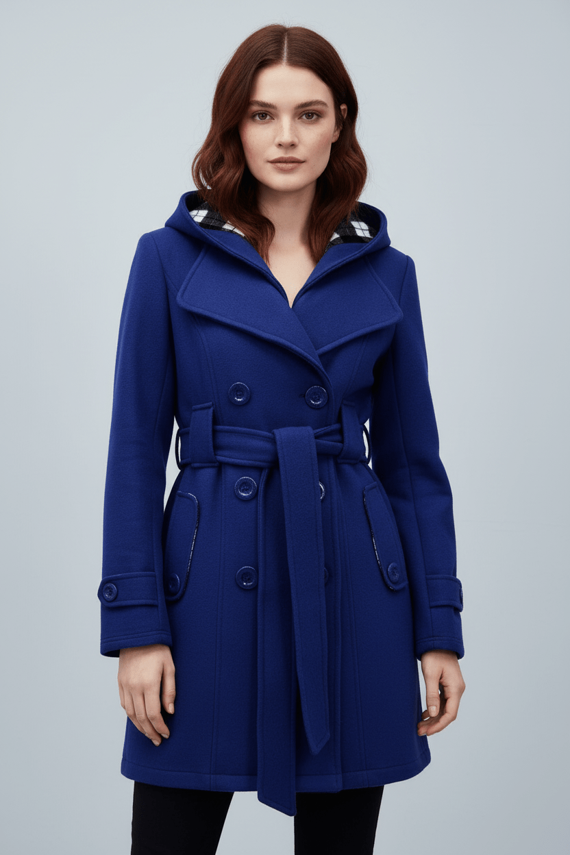 Women's Wool Blend Double-Breasted Hooded Coat for Cold Weather Fashion and Warmth