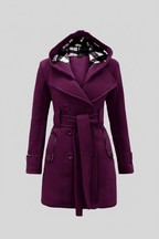 Women's Wool Blend Double-Breasted Hooded Coat for Cold Weather Fashion and Warmth