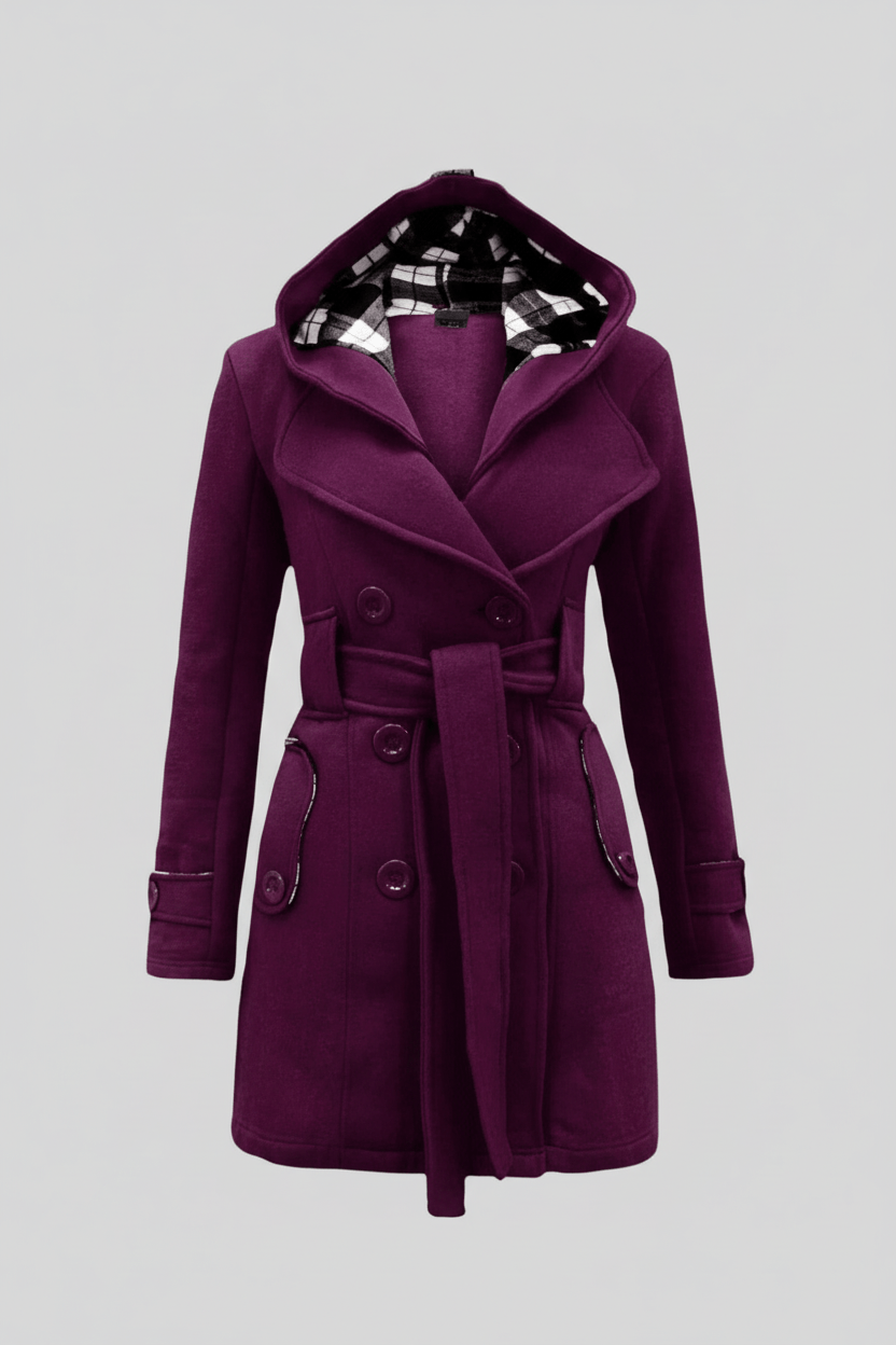 Women's Wool Blend Double-Breasted Hooded Coat for Cold Weather Fashion and Warmth