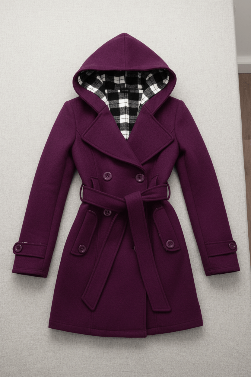 Women's Wool Blend Double-Breasted Hooded Coat for Cold Weather Fashion and Warmth
