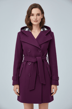 Women's Wool Blend Double-Breasted Hooded Coat for Cold Weather Fashion and Warmth