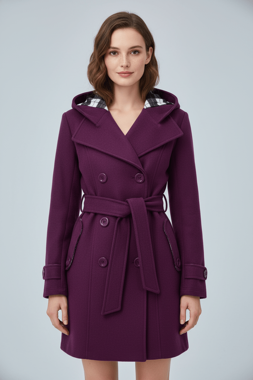 Women's Wool Blend Double-Breasted Hooded Coat for Cold Weather Fashion and Warmth