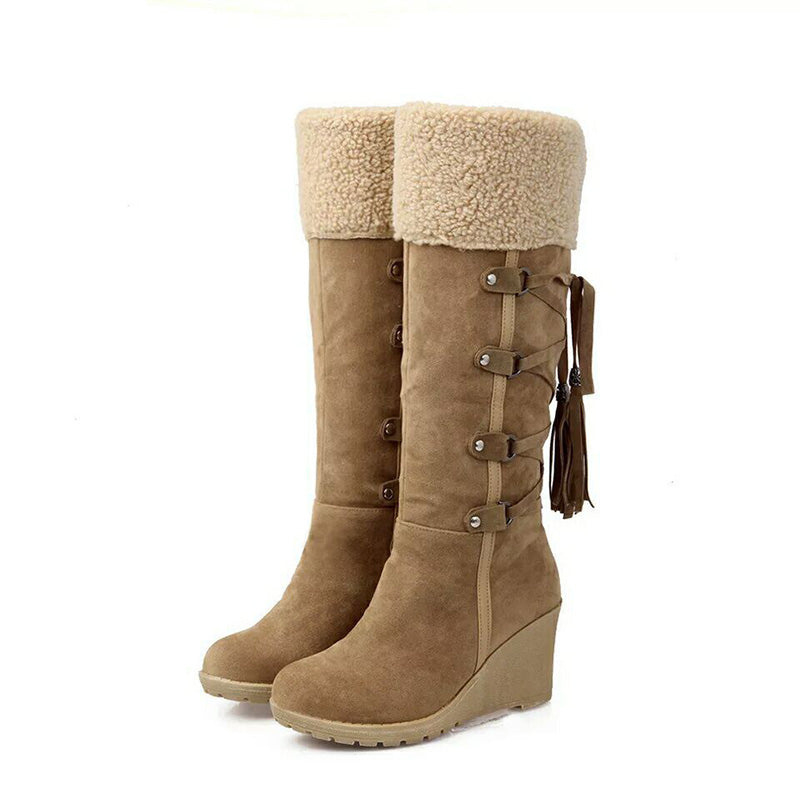 Women's Insulated Fur Lined Wedge Boots | Cozy Winter Footwear for Cold Weather | Stylish and Comfortable Design