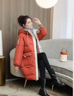 Women's Insulated Hooded Winter Jacket - Warm Long Outerwear for Cold Weather - Stylish and Functional Design
