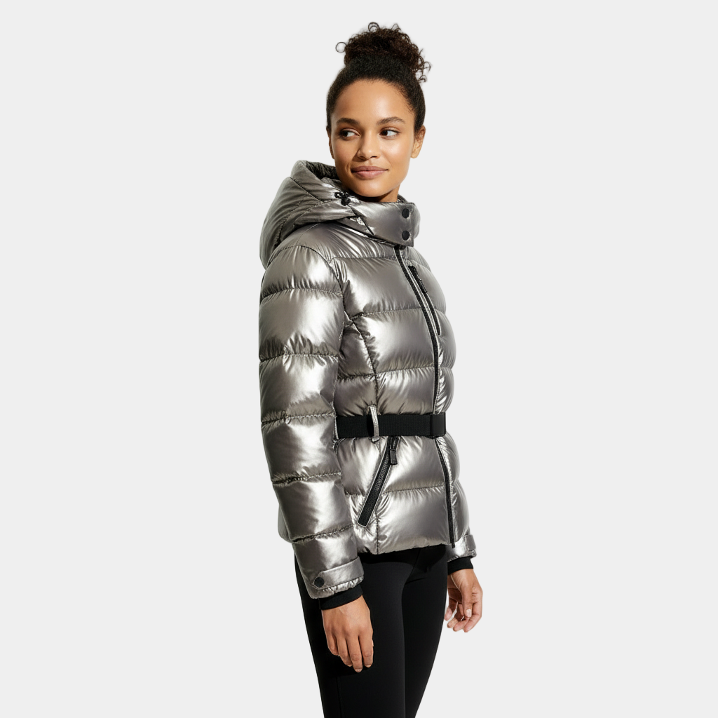 Women's Insulated Puffer Jacket with Belted Design - Warm Winter Coat for Outdoor Activities