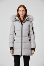 Women's Quilted Insulated Parka Jacket with Fur Collar for Cold Weather Outdoor Activities