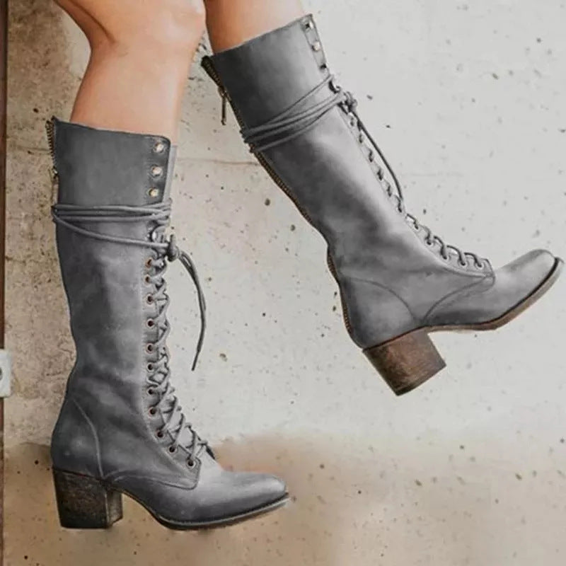 Women's Leather Knee Boots with Laces | Chic Everyday Style for Casual Wear