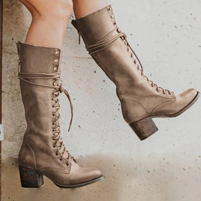 Women's Leather Knee Boots with Laces | Chic Everyday Style for Casual Wear