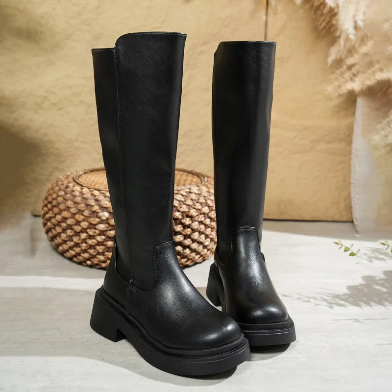 Women's Leather Knee-High Heeled Boots | Stylish Everyday Footwear for Casual and Formal Occasions