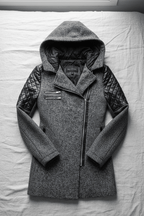 Women's Quilted Sleeve Tailored Jacket with Asymmetrical Zip Hood for Casual Everyday Wear