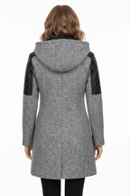 Women's Quilted Sleeve Tailored Jacket with Asymmetrical Zip Hood for Casual Everyday Wear