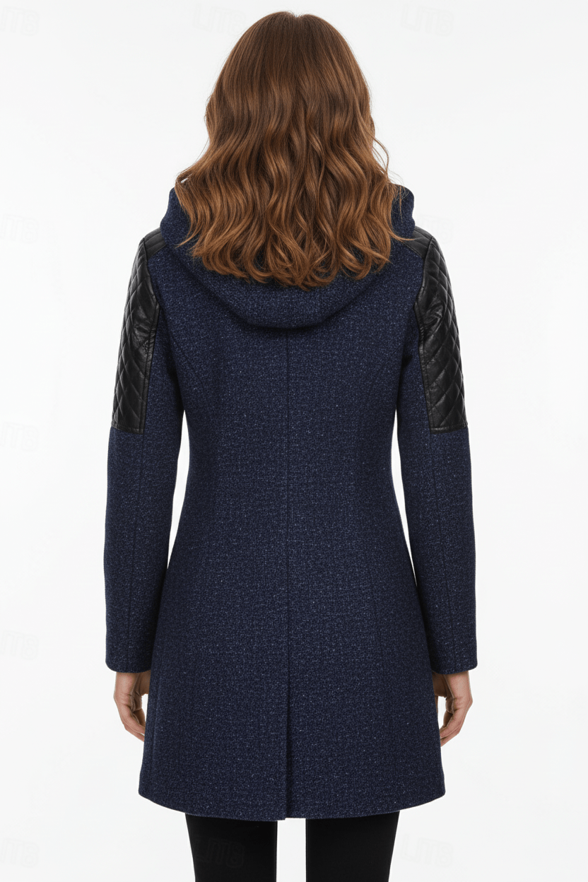 Women's Quilted Sleeve Tailored Jacket with Asymmetrical Zip Hood for Casual Everyday Wear
