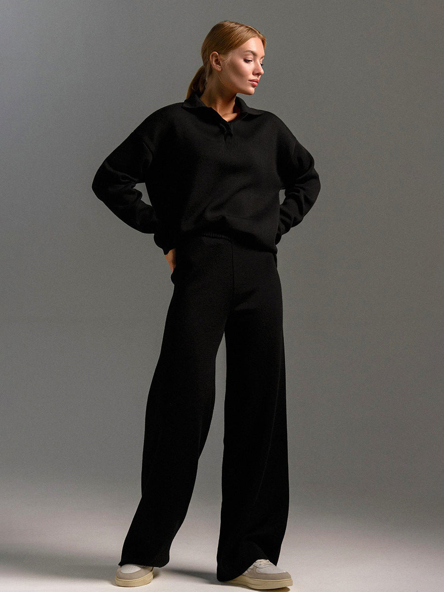 Women's Relaxed Fit Collared Lounge Set - Soft Fabric, Casual Style for Home and Leisure Wear, Two Piece Outfit