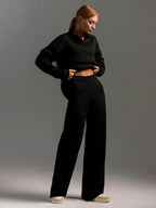 Women's Relaxed Fit Collared Lounge Set - Soft Fabric, Casual Style for Home and Leisure Wear, Two Piece Outfit