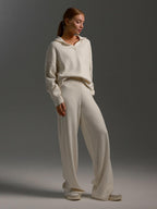 Women's Relaxed Fit Collared Lounge Set - Soft Fabric, Casual Style for Home and Leisure Wear, Two Piece Outfit