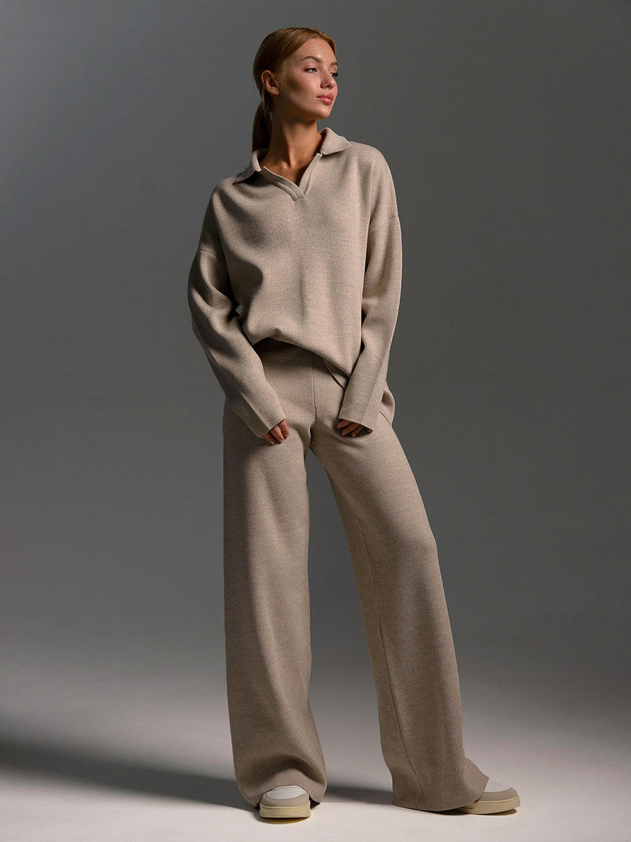 Women's Relaxed Fit Collared Lounge Set - Soft Fabric, Casual Style for Home and Leisure Wear, Two Piece Outfit