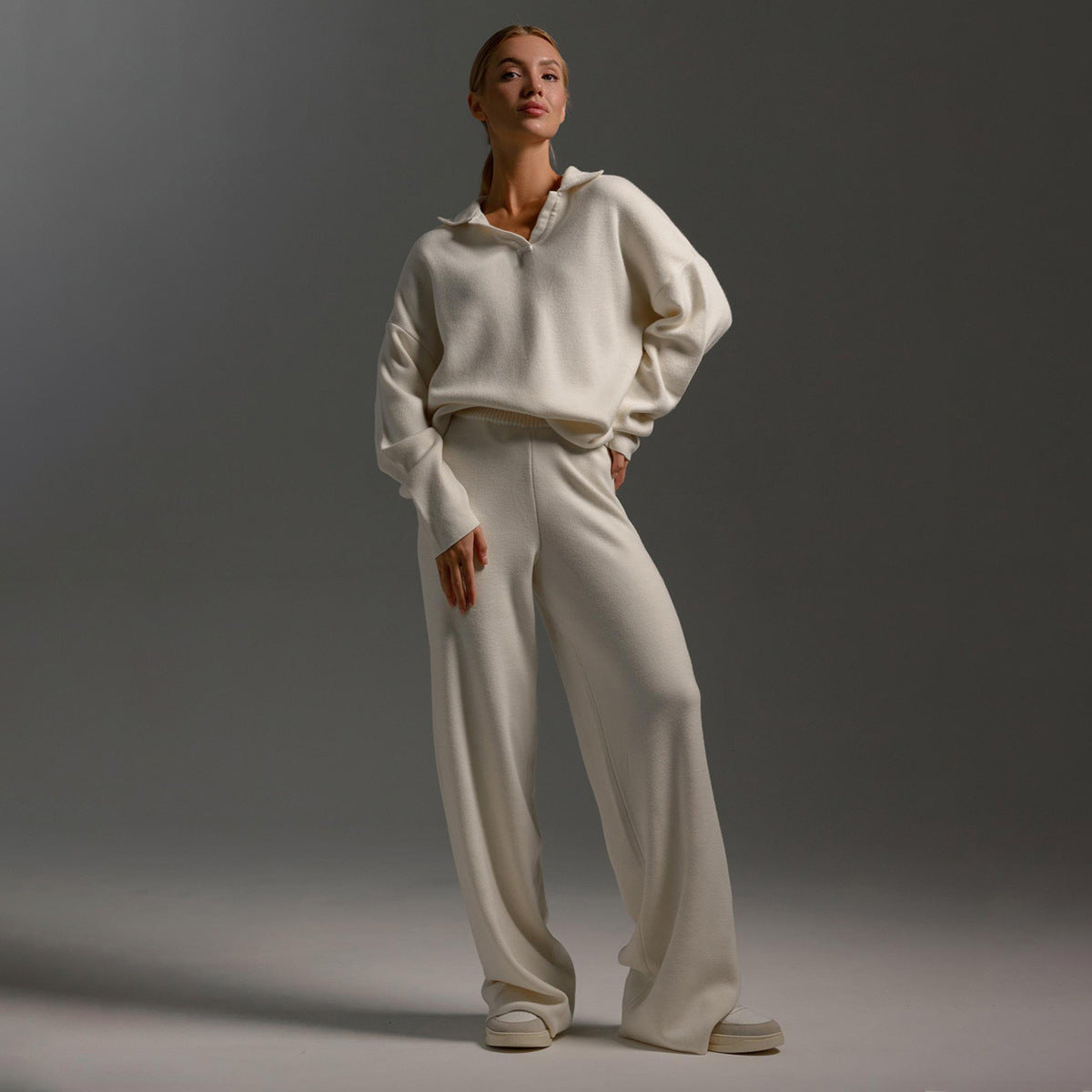 Women's Relaxed Fit Collared Lounge Set - Soft Fabric, Casual Style for Home and Leisure Wear, Two Piece Outfit
