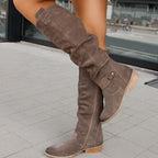 Women's Leather Side Zip Buckle Riding Boots - Stylish Equestrian and Casual Footwear - Comfortable Fit