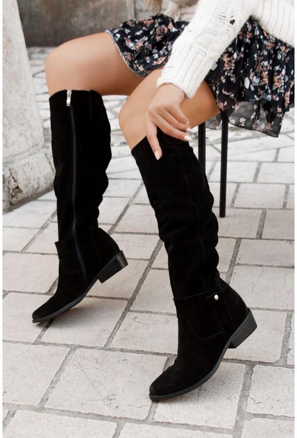 Women's Leather Side Zip Buckle Riding Boots - Stylish Equestrian and Casual Footwear - Comfortable Fit