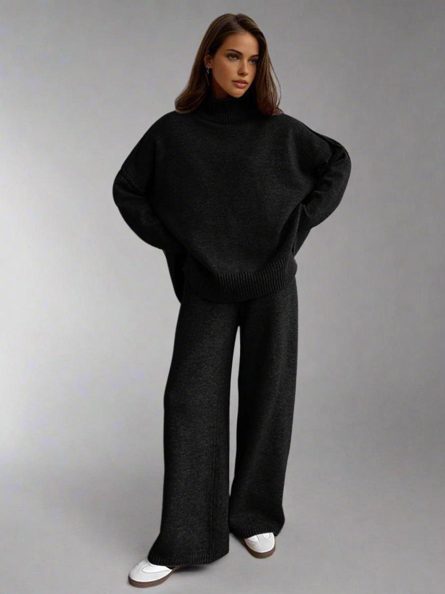 Women's Soft Knit Turtleneck Lounge Set - Cozy Casual Wear for Home Relaxation and Comfort